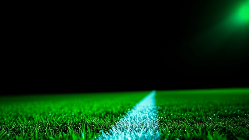Fresh white line paint on wet grass in close-up