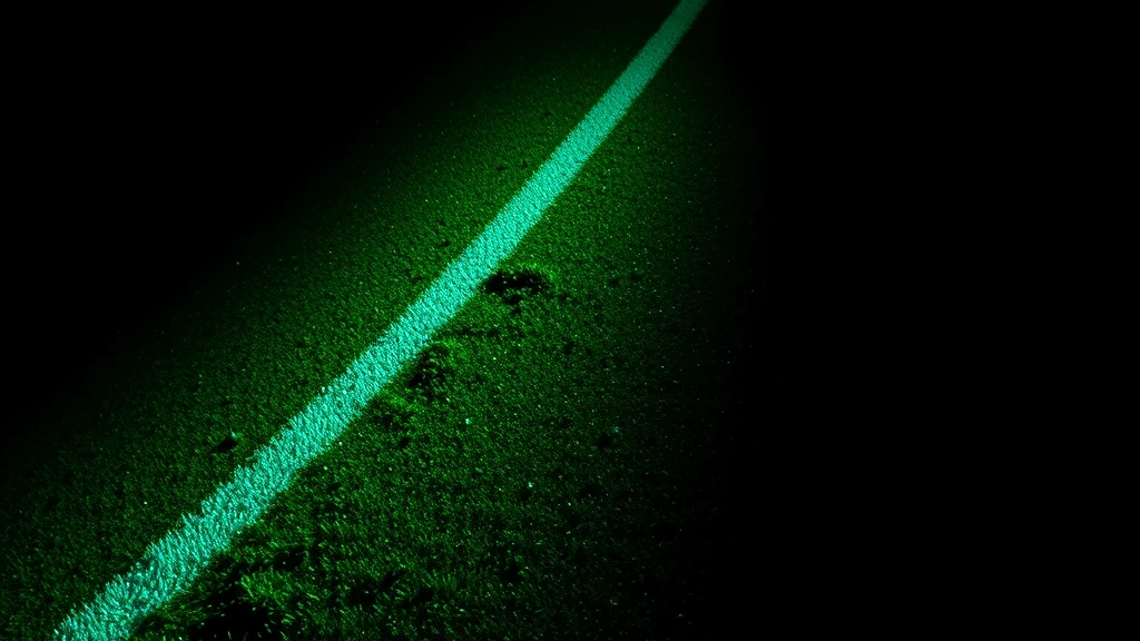 Fresh white line paint on wet grass
