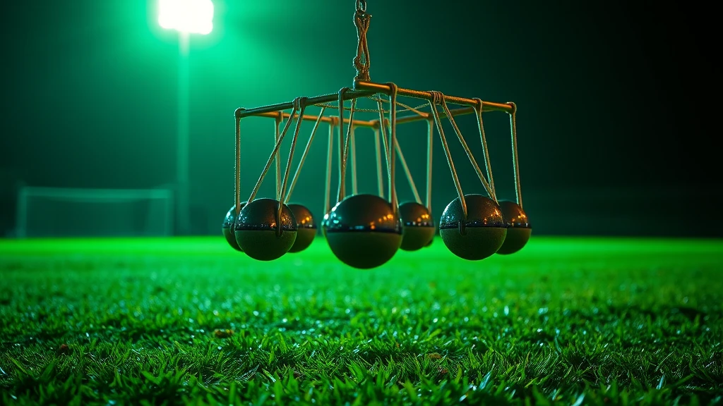Steel balls of a Newton's cradle mid-swing