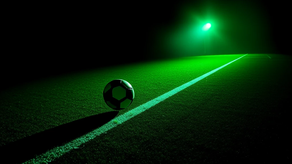 A ball rolling along a touchline with a long shadow