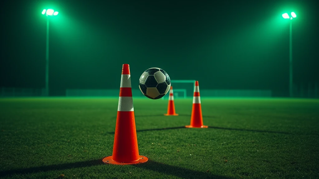 A ball weaving between training cones